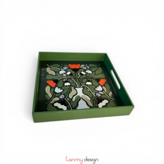 Square lacquer tray hand-painted with flower and leaf 32*H9 cm ( different designs )